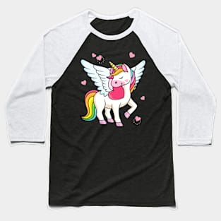 Cute Unicorn With Hearts And Wings for Girls Baseball T-Shirt